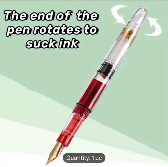 Piston Fountain Pen,Golden Trim 0.38mm Nib Pen - Picture 4 of 6